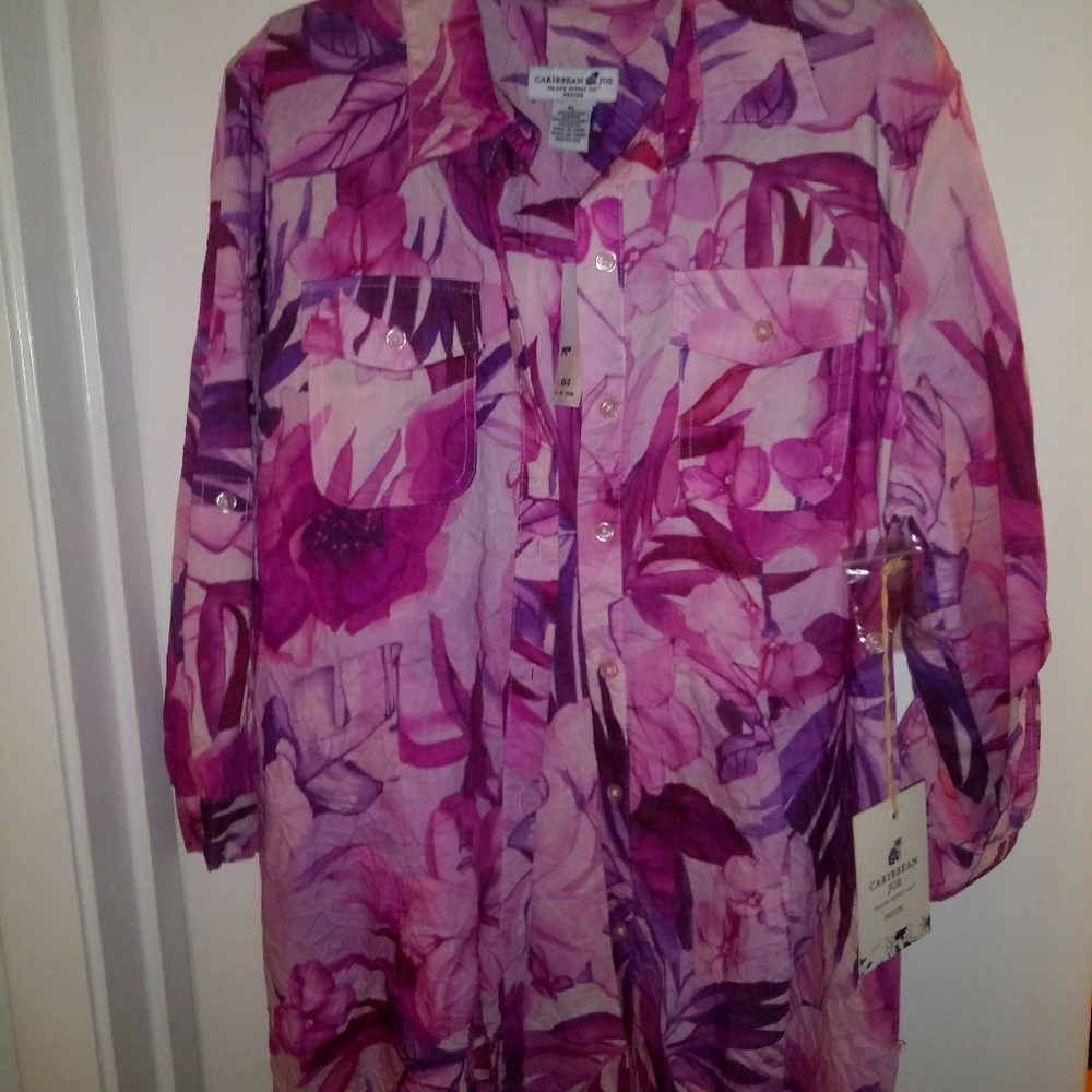 Women's Caribbean Joe Button Down with Tie Belt
